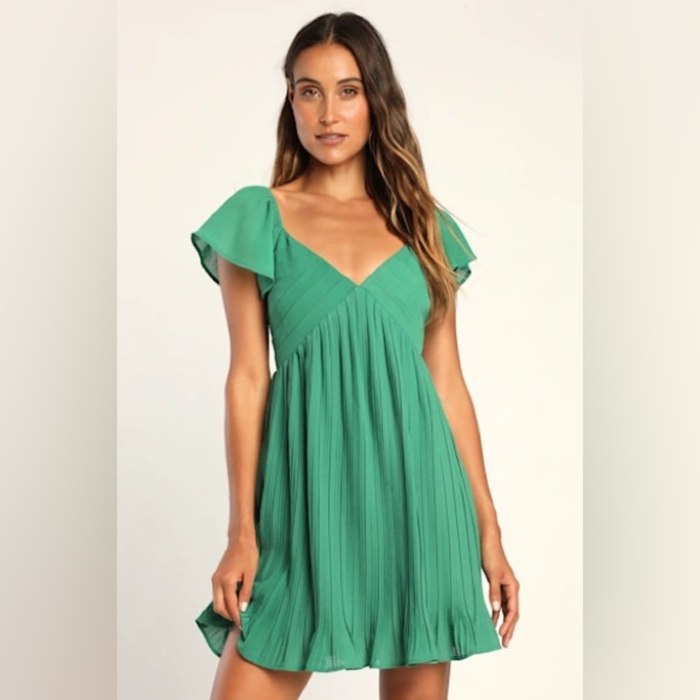 NWT Lulus Amalfi Coast pleated Flutter Sleeve Mini Dress